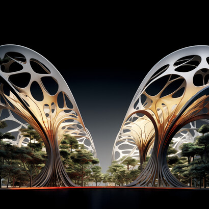 Rendering futuristico urban oasis