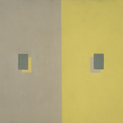 Antonio Calderara, Peso ottico giallo e grigio in rettangoli sovrapposti, 1960. Courtesy of MASI Lugano