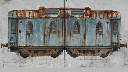 Christiaan Lieverse, Church-train, 2010, 160 cm x 320 cm, mixed media on linen