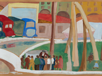 Prato della Valle, 1950, tempera su carta da spolvero, 45 x 179 cm, Silvana Weiller 