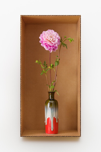 © Daniel Handal; “Decorative Dahlia (Red with Drip Glaze—Medium),” 2022; pigment print on gesso-coated aluminum, painted museum box (Edition of 3 + 2 APs); 20x10x1.5 inches. Courtesy of the artist and Clamp Gallery, NYC