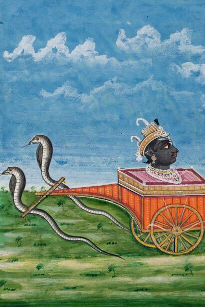 Rāhu’s head in a chariot drawn by serpents (detail), late 18th–early 19th century. Courtesy of National Gallery of Slovenia