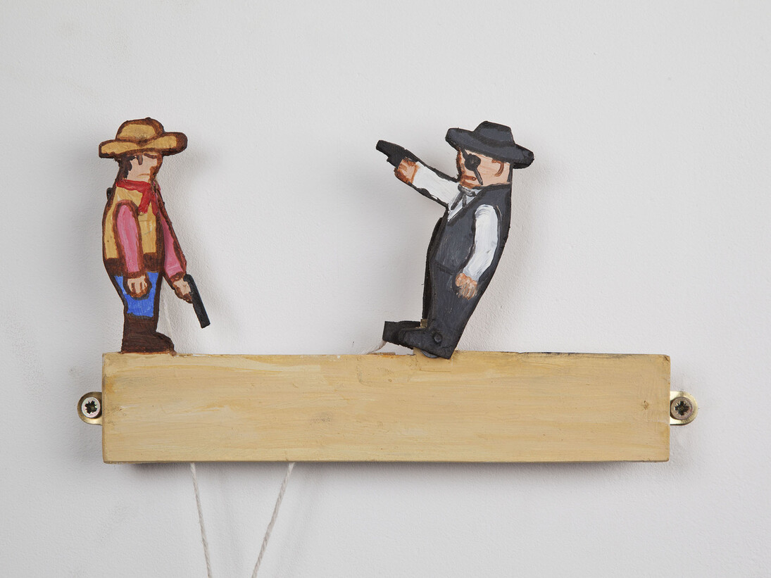 Jiro Osuga, Gun Fight, 2014, Mixed media, 6 x 9 in, Image courtesy of Flowers Gallery, London and New York