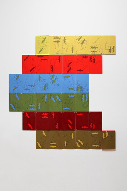Francesco Candeloro, Linee Riflesse, 2016.
Plexiglass, découpage and marker on paper and acetate, 178x168 cm (open); 29,7x21 cm (closed). Courtesy A Arte Invernizzi, Milano, ph. Bruno Bani, Milano
