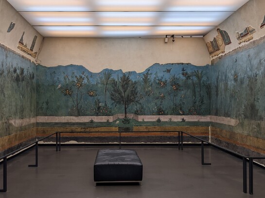 Affresco del ninfeo sotterraneo della villa di Livia rinvenuto nel 1836 all'interno del ninfeo sotterraneo della villa di Livia a Prima Porta, Roma, Italia
