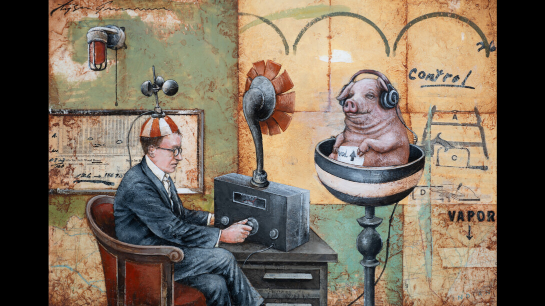 Tyson Grumm, Neither Here Nor There (this sounds absurd), acrylic on panel, 15x21 inches. Courtesy of the artist and Particia Rovzar Gallery