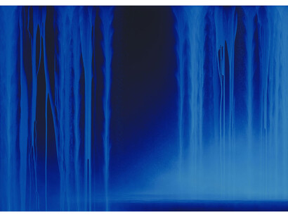 Hiroshi Senju, Falling Water (night), 2013,
acrylic and fluorescent pigments on Japanese
mulberry paper, 63.8 x 89.5 inches/162.1 x
227.3 cm