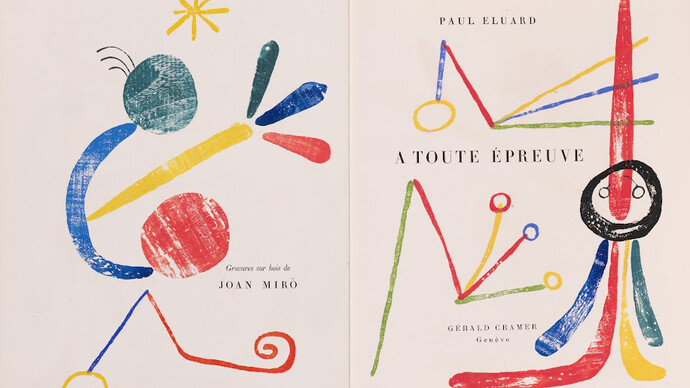 Joan Miró, Paul Eluard (Author), Lacourière - Frélaut (Printer), Féquet et Baudier (Printer), Gérald Cramer (Publisher), A toute épreuve (Proof against all) (detail) (Geneva: Gérald Cramer, 1958), 1958. Courtesy of De Young Museum