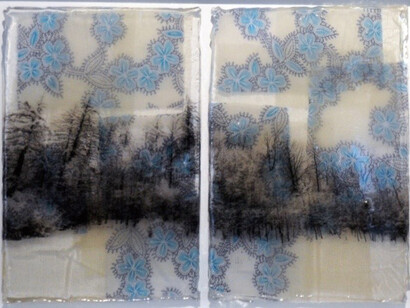 Manuel Felisi, Alberi, 2015, tecnica mista e resina, 33 x 43 cm