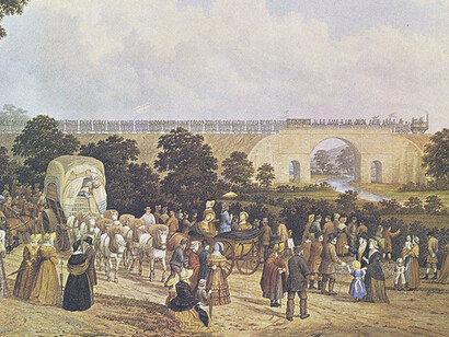 Opening of the Stockton and Darlington Railway in 1825, painted in 1875, National Railway Museum, York, England