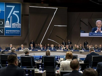 President Joe Biden attends a meeting of the North Atlantic Council, Wednesday, July 10, 2024, at the NATO Summit at the Walter E. Washington Convention Center in Washington, D.C. 