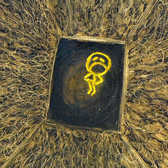 Mais minutos sozinho - 60X120 cm - Pastel extrafino, grafite, esferográfica, cimento refratário, laca e solução vinílica sobre tela
