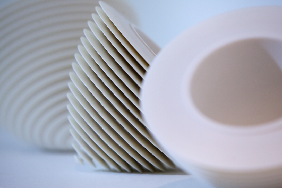 Installation view of Many a Slip, invited artists juggle with the domestic symbol of 'the cup' (2015) at Marsden Woo Gallery, focus on Nicholas Lees 'Floating Cups' image © Philip Sayer, courtesy of Marsden Woo Gallery, London
