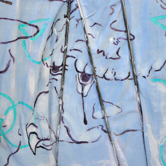 Jean-Alain Corre, Métro bondage (dinosaure), detail, 2015, Matelas, peinture acrylique, acier, câbles électriques, 113 x 90 x 144 cm, Photo : Rebecca Fanuele, Courtesy galerie Thomas Bernard-Cortex Athletico