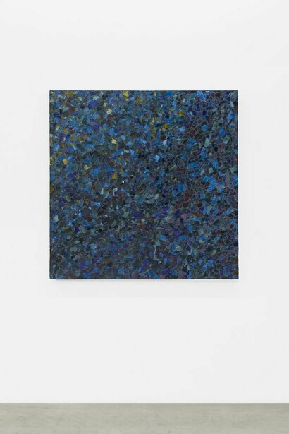 Alteronce Gumby, Blue Like a Lover, 2023,
gemstones, glass, and acrylic on panel,
48 x 48 inches. Courtesy of the artist and Parrasch Heijnen