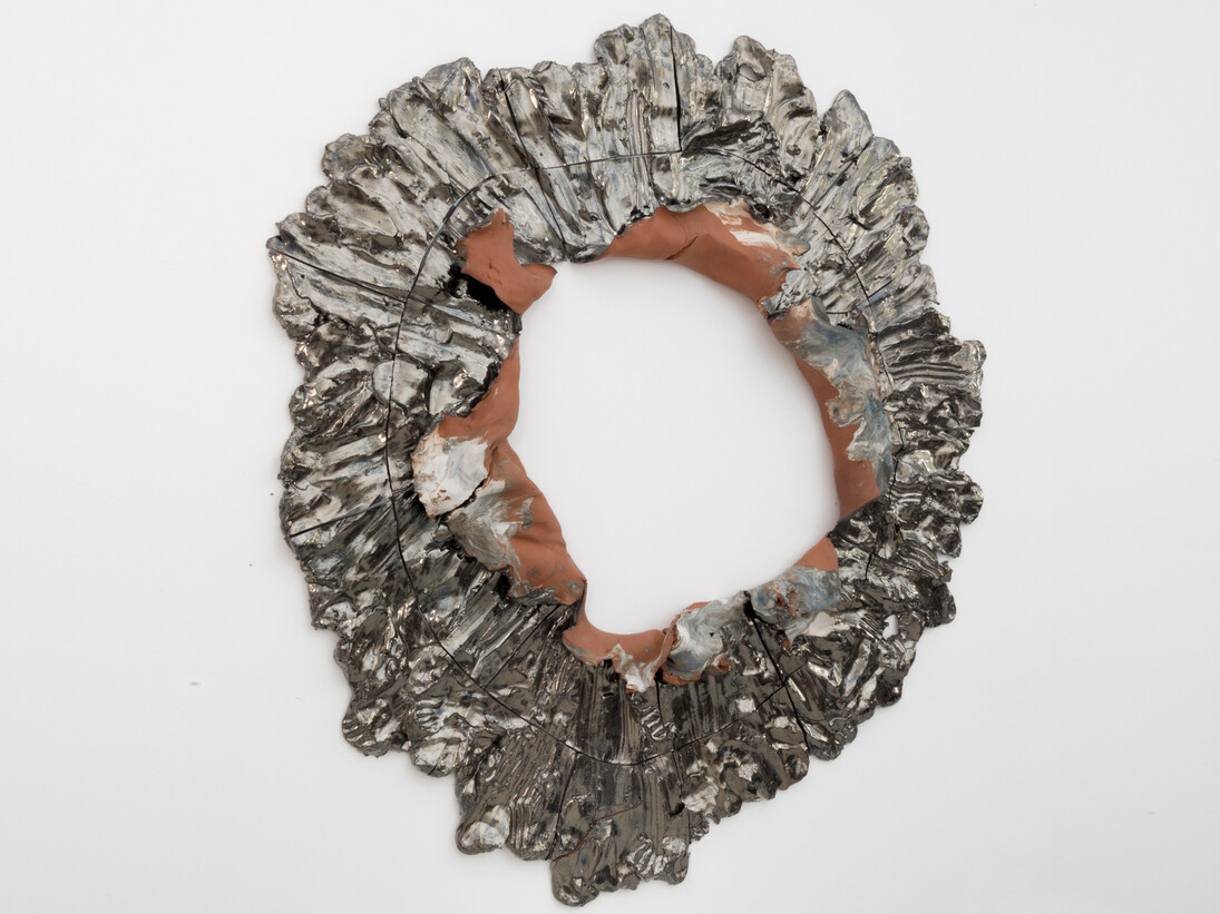 Brie Ruais, Torn Hole, 132lbs (Blue), 2014, Glazed and pigmented ceramic, hardware, 63 x 61 x 4 inches, 160 x 154.9 x 10.2 cm, courtesy the artist and Nicole Klagsbrun, photo credit Adam Reich