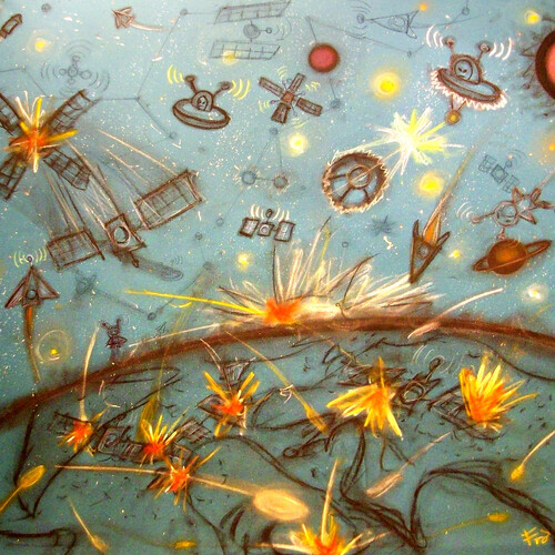 Francesco Zavattari, Concetto di invertita stabilità, Pastello extrafine, idropittura, grafite e penna biro su tela, 80 x 80 cm