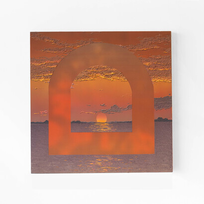 Saskia Fleishman, Passage (Cape May), 2022, acrylic and sand on digitally printed chiffon, 31.50x31.50 inches. Courtesy the artist and Red Arrow Gallery