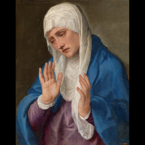 La Dolorosa con las manos abierta, Tiziano, Vecellio di Gregorio, Óleo sobre mármol, 68 x 55 cm | 1,9 x 2 cm grosor, 1555. Madrid, Museo Nacional del Prado