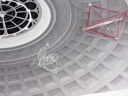 Andrea Jespersen, ‘We are the ashes of dying stars, we are nuclear waste’ [detail], hand-printed analogue gelatin silver print, wood floor (South London Gallery), Borosilicate glass (medical grade), Mobilon band, powder-coated stainless steel.2013
