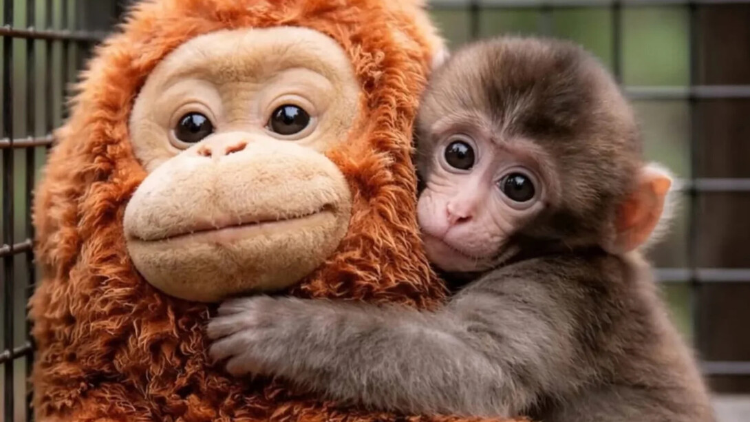 Macaco Punch abraça seu orangotango de pelúcia como se fosse um porto seguro em meio ao caos. Às vezes, é nas pequenas coisas que encontramos forças para continuar quando tudo parece faltar