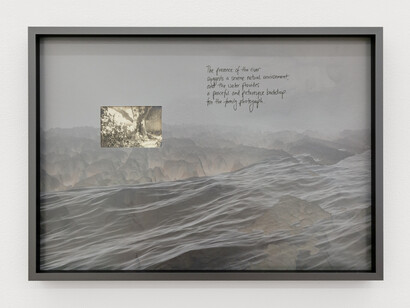  Ornella Fieres, The presence of the river suggests a serene natural environment/CV, 2023, pigment print on Hahnemühle paper with silver gelatin photograph and archival ink, framed with museum glass, 17x12.25 inches (43.2x31.1 cm) framed, unique, © Ornella Fieres. Courtesy of signs and symbols, New York.
