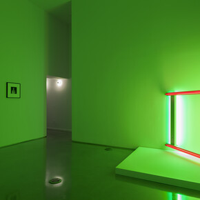Dan Flavin, Robert Janitz, and Ralph Eugene Meatyard, Installation view, ghost outfit, team (gallery, inc.), 2014. Image courtesy of team (gallery, inc.), New York. Photo credit: Joerg Lohse
