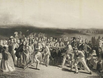 Charles Edward Wagstaffe; after Charles Lees, The Golfers - A Grand Match at St Andrews, published 1850, Stipple and line engraving on paper, 20.88 x 34 cm (framed: 86.36 x 116.84 cm), National Galleries of Scotland