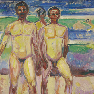 Edvard Munch, Uomini che fanno il bagno, 1913–1. Cortesia di Palazzo Bonaparte