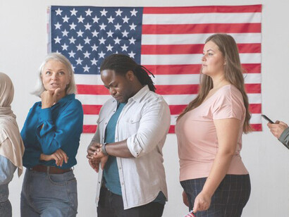 In the United States, individuals gather to register for voting, demonstrating civic involvement and commitment to democratic processes