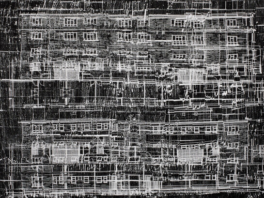 Julie Merriman, Housing Area II, 2013, typewriter
carbon film on paper, 50 x 70cm. Detail
