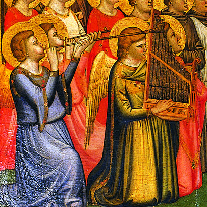 Giotto, Polittico Baroncelli e dettaglio,
1330 ca,
Tempera su tavola,
Firenze, Basilica di Santa Croce,
Proprietà Fondo Edifici di Culto del Ministero dell’Interno,
Archivio fotografico dell’Opera di Santa Croce