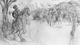 El Quijote en Caracas, Edgar Rodriguez Larralde, 2025. Dibujo especialmente realizado para el libro Canaima de Charles Brewer Carias