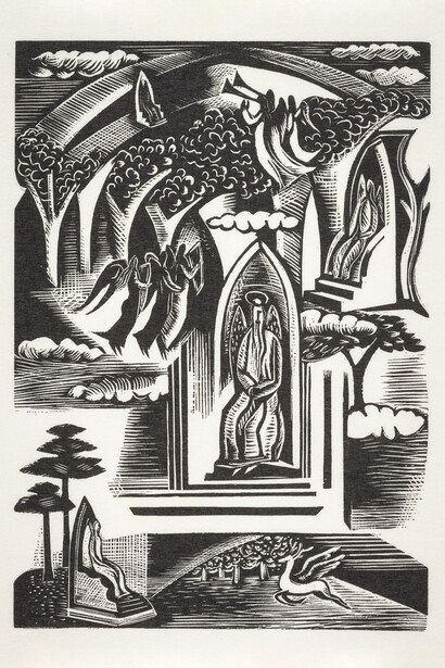 Paul Nash (1889-1946), Heaven, 1928, wood engraving on white japon paper. Courtesy of Royal Albert Memorial Museum