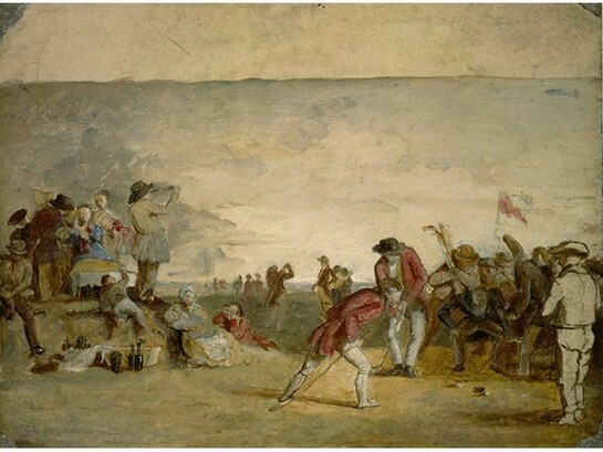 Charles Lees, A golf match, about 1847, Oil on millboard, 22.90 x 30.50 cm (framed: 44.13 x 59.37 cm), National Galleries of Scotland