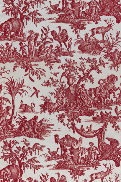 Tessuto «I quattro angoli del mondo» della manufacture Oberkampf a Jouy, 1785 ca.
Christophe-Philipp Oberkampf gestisce la più famosa manifattura di indiane a Jouy. Il team è composto da collaboratori svizzeri.

Copyright: Museo nazionale svizzero, ex collezione Petitcol