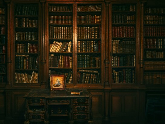 An expansive library filled with preserved volumes, representing the archive as a space for safeguarding stories and knowledge