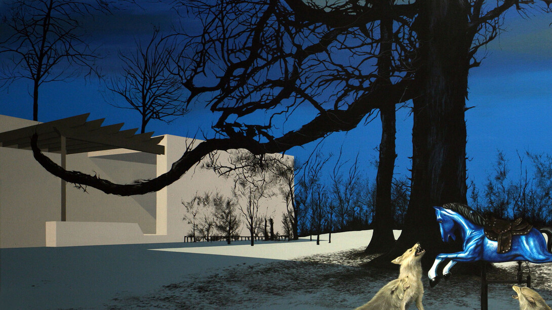 Gerard Ellis, “Joyful Wasteland”, 2017, Acrylic on canvas, 48" x 64”. Courtesy of Lyle O. Reitzel Contemporary Art Gallery