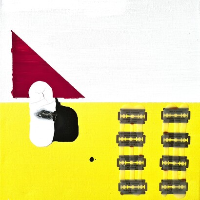 Buona continuità , cm 30x30, tecnica mista su tela. Courtesy of Galleria d’arte Triphè