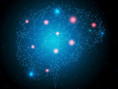 Illustrazione del cervello con punti di connessione