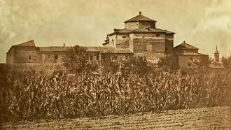 Convento de San José de las Carmelitas Descalzas (hacia 1860) Esta imagen aparece en el libro "Primeros tiempos de la fotografía en Zaragoza", y se trata del antiguo Convento de San José de las Carmelitas Descalzas
