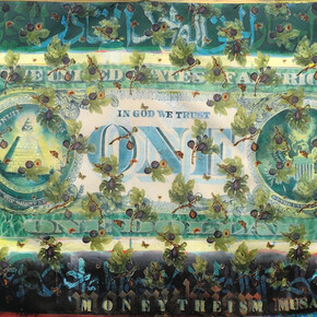 Hassan Musa, Moneytheism, 2014, Ink on textiles, 163 x 258 cm, Courtesy of the artist and Galerie Maïa Muller