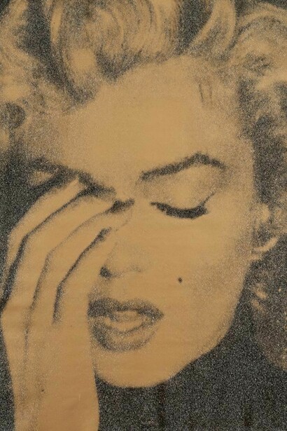 Russell Young, Marilyn Crying - liquid gold and black, diamond dusted