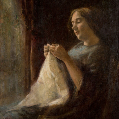 Margarita Holguín y Caro, La costurera, 1911, Óleo sobre tela, 91 x 62 cm, Colección Museo Nacional de Colombia, reg. 2199. Trasladado del Museo de la Escuela de Bellas Artes de Bogotá (ca. 1948). Courtesy of The National Museum of Colombia