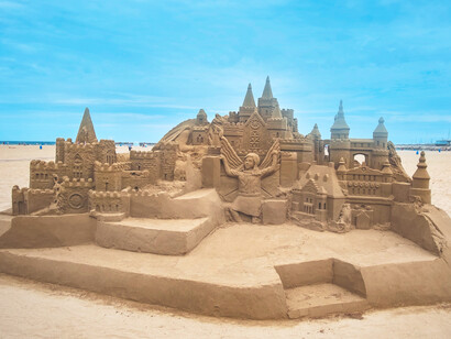 A real sand castle made of sand holds together