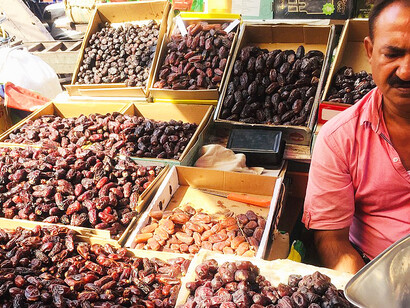 A shop selling Dates in Khari Baoli market, India