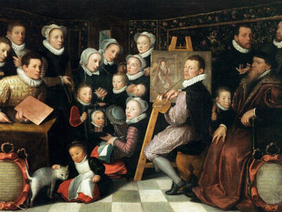 Otto Van Veen, The artist painting surrounded by his family