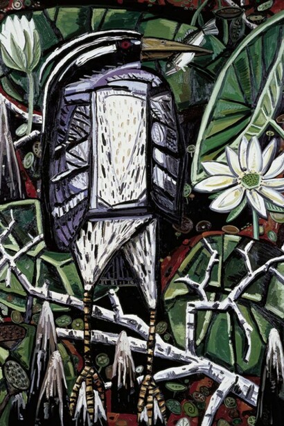David Bates, Night Heron, 1986-87, oil on canvas, 96 x 78 inches, acquired in 1987. Collection of the Modern Art Museum of Fort Worth, Museum purchase, The Benjamin J. Tillar Memorial Trust