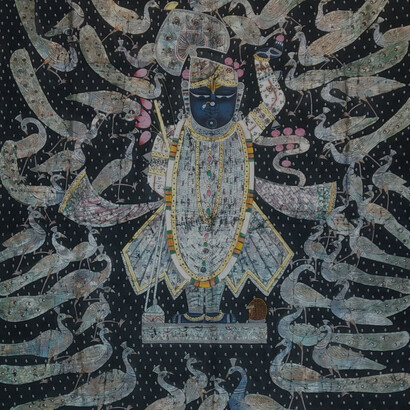 Arte Pichwai, arazzo. L’arte Pichwai è uno stile di pittura che nasce più di 400 anni fa nella città di Nathdwara, India