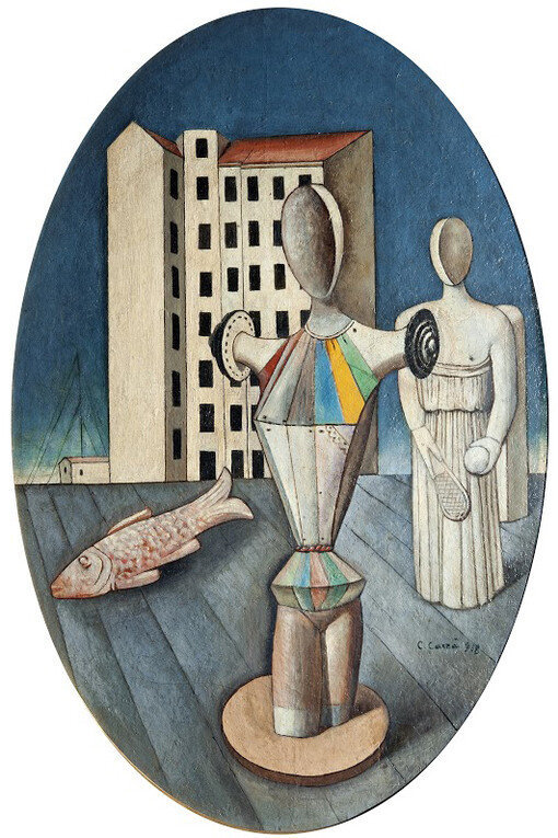 Carlo Carrà,
Ovale delle apparizioni, 1918,
Olio si tela,
92 x 61 cm,
Galleria Nazionale d’Arte Moderna e Contemporanea, Roma
